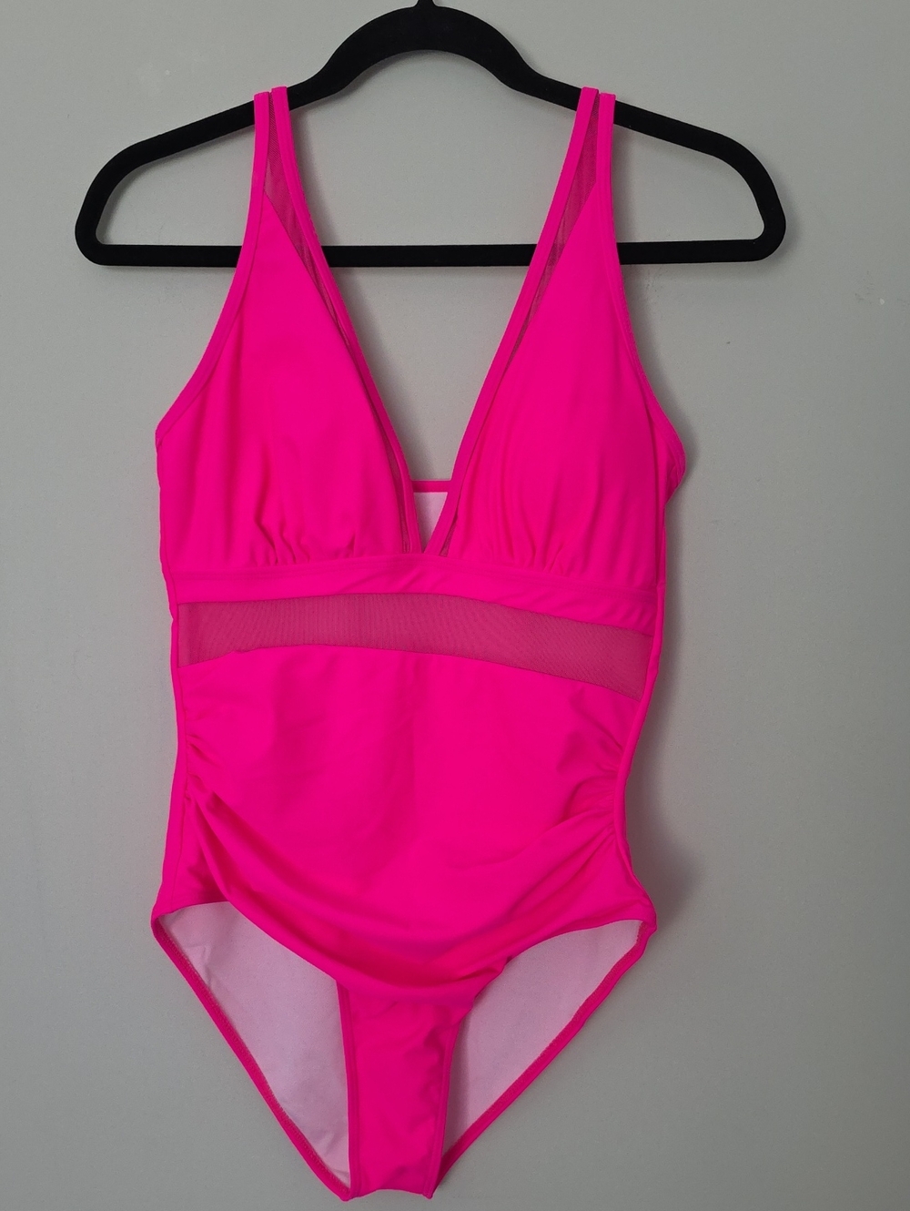 Neon Pink Mesh Cutout One Piece Swimsuit